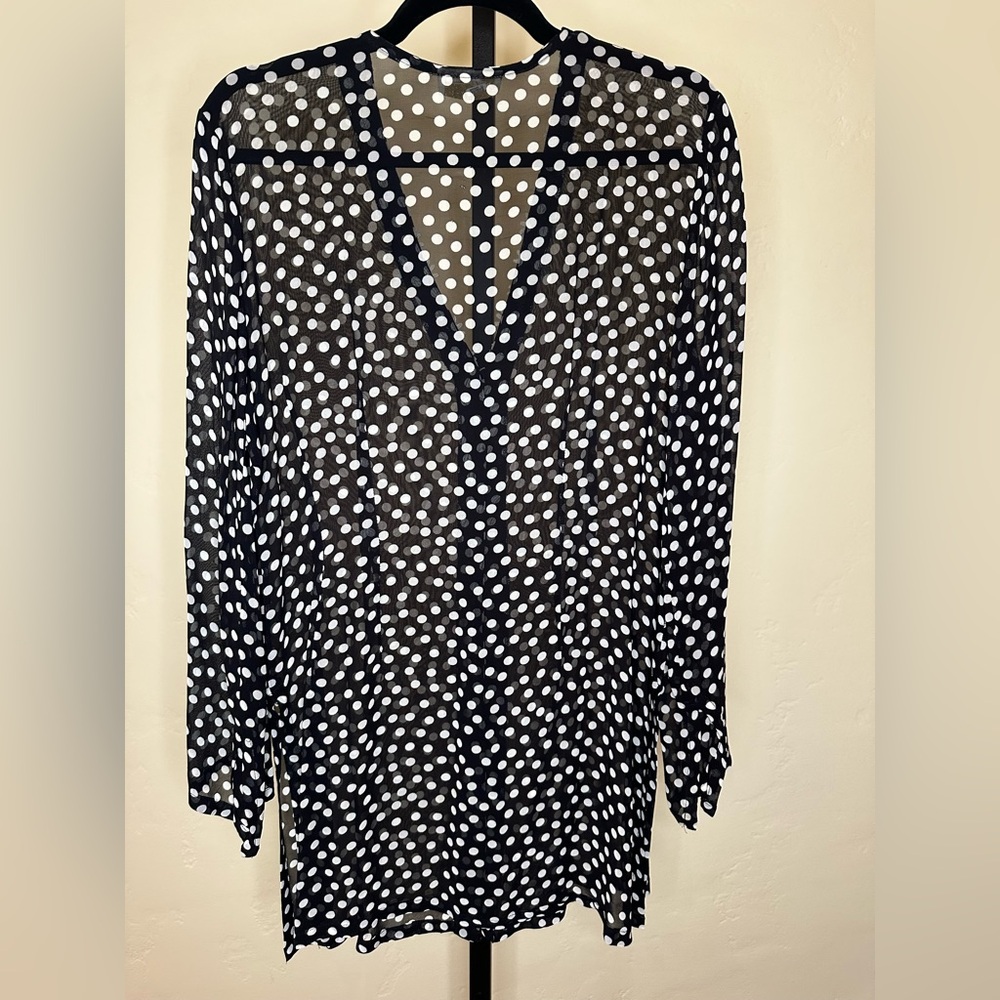 Gottex black & white polkadot swimsuit cover up. Polyester. Side slits. Large - Picture 3 of 4